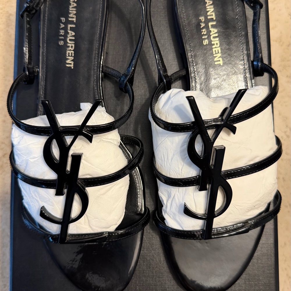 Yves Saint Laurent Black Cassandra Sandals